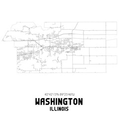 Washington Illinois. US street map with black and white lines.