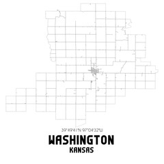 Washington Kansas. US street map with black and white lines.