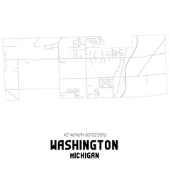 Washington Michigan. US street map with black and white lines.