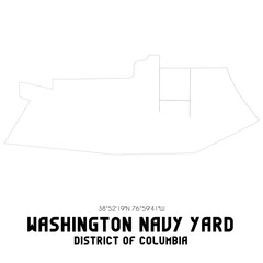 Washington Navy Yard District of Columbia. US street map with black and white lines.