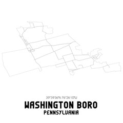 Washington Boro Pennsylvania. US street map with black and white lines.