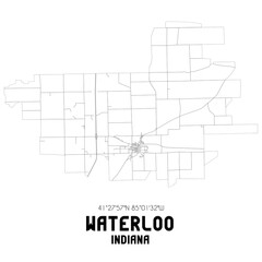 Waterloo Indiana. US street map with black and white lines.