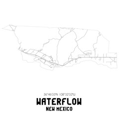Waterflow New Mexico. US street map with black and white lines.