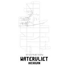 Watervliet Michigan. US street map with black and white lines.