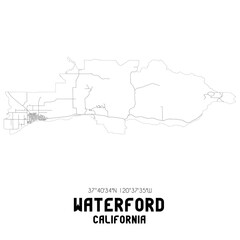 Waterford California. US street map with black and white lines.