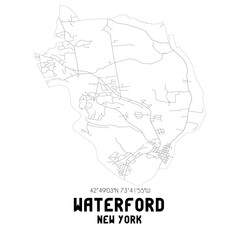 Waterford New York. US street map with black and white lines.