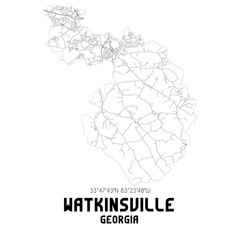 Watkinsville Georgia. US street map with black and white lines.