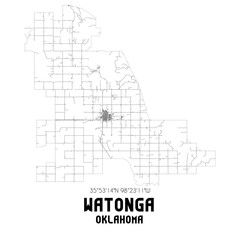 Watonga Oklahoma. US street map with black and white lines.