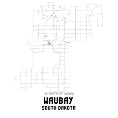 Waubay South Dakota. US street map with black and white lines.