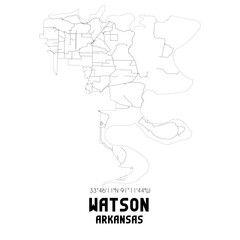Watson Arkansas. US street map with black and white lines.