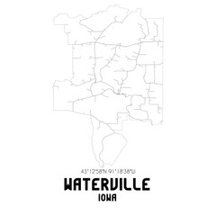 Waterville Iowa. US street map with black and white lines.