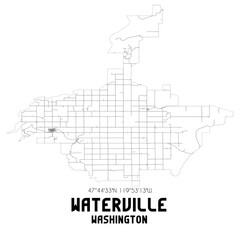 Waterville Washington. US street map with black and white lines.