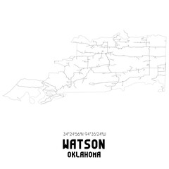 Watson Oklahoma. US street map with black and white lines.