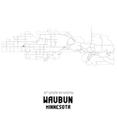 Waubun Minnesota. US street map with black and white lines.