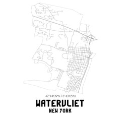 Watervliet New York. US street map with black and white lines.