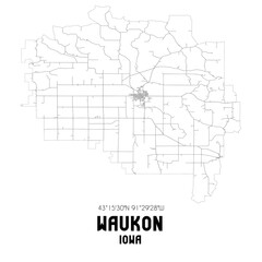 Waukon Iowa. US street map with black and white lines.
