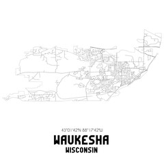 Waukesha Wisconsin. US street map with black and white lines.