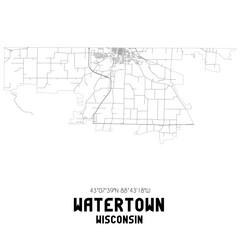 Watertown Wisconsin. US street map with black and white lines.