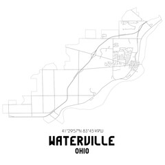 Waterville Ohio. US street map with black and white lines.