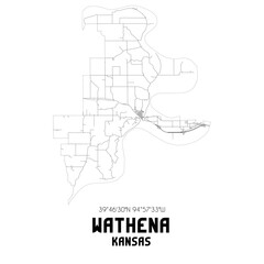 Wathena Kansas. US street map with black and white lines.