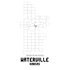 Waterville Kansas. US street map with black and white lines.