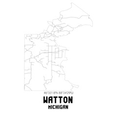 Watton Michigan. US street map with black and white lines.