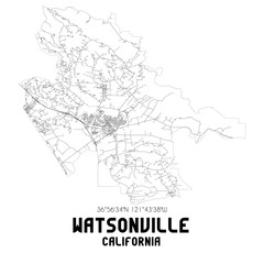 Obraz premium Watsonville California. US street map with black and white lines.