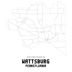 Wattsburg Pennsylvania. US street map with black and white lines.