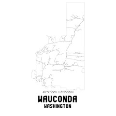 Wauconda Washington. US street map with black and white lines.