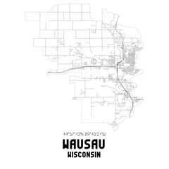 Wausau Wisconsin. US street map with black and white lines.