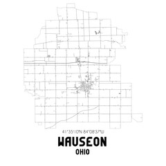 Wauseon Ohio. US street map with black and white lines.