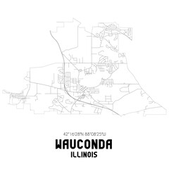 Wauconda Illinois. US street map with black and white lines.