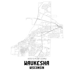 Waukesha Wisconsin. US street map with black and white lines.