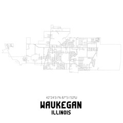 Waukegan Illinois. US street map with black and white lines.