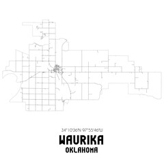 Waurika Oklahoma. US street map with black and white lines.