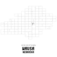 Wausa Nebraska. US street map with black and white lines.