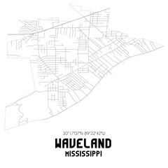 Waveland Mississippi. US street map with black and white lines.