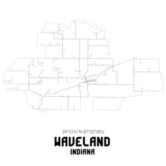 Waveland Indiana. US street map with black and white lines.