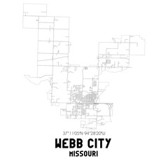 Webb City Missouri. US street map with black and white lines.
