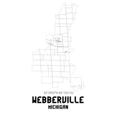 Webberville Michigan. US street map with black and white lines.