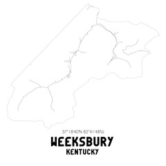 Weeksbury Kentucky. US street map with black and white lines.
