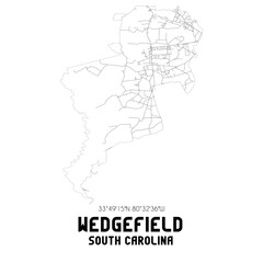 Wedgefield South Carolina. US street map with black and white lines.
