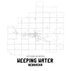 Weeping Water Nebraska. US street map with black and white lines.