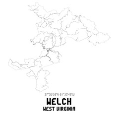 Welch West Virginia. US street map with black and white lines.