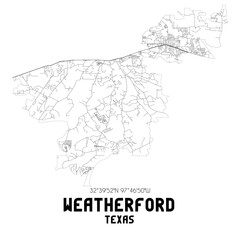 Fototapeta na wymiar Weatherford Texas. US street map with black and white lines.