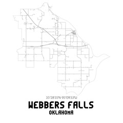 Webbers Falls Oklahoma. US street map with black and white lines.