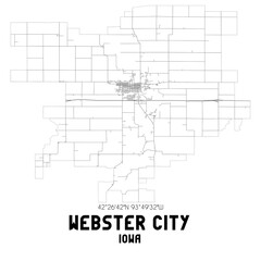 Webster City Iowa. US street map with black and white lines.