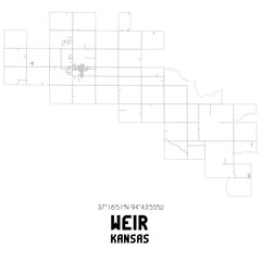 Weir Kansas. US street map with black and white lines.