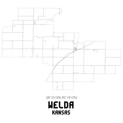 Welda Kansas. US street map with black and white lines.