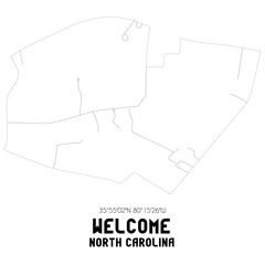 Welcome North Carolina. US street map with black and white lines.